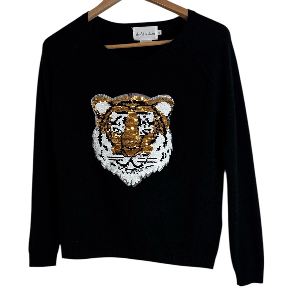 Absolut cashmere Black Round neck Sequined Cashmere Tiger Sweater size XS